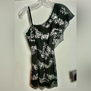 Trixxi Women’s Size Small Black and Sequin off the shoulder ruffle mini dress